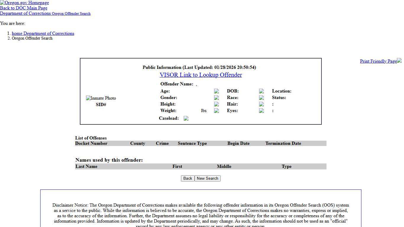 Oregon Offender Search